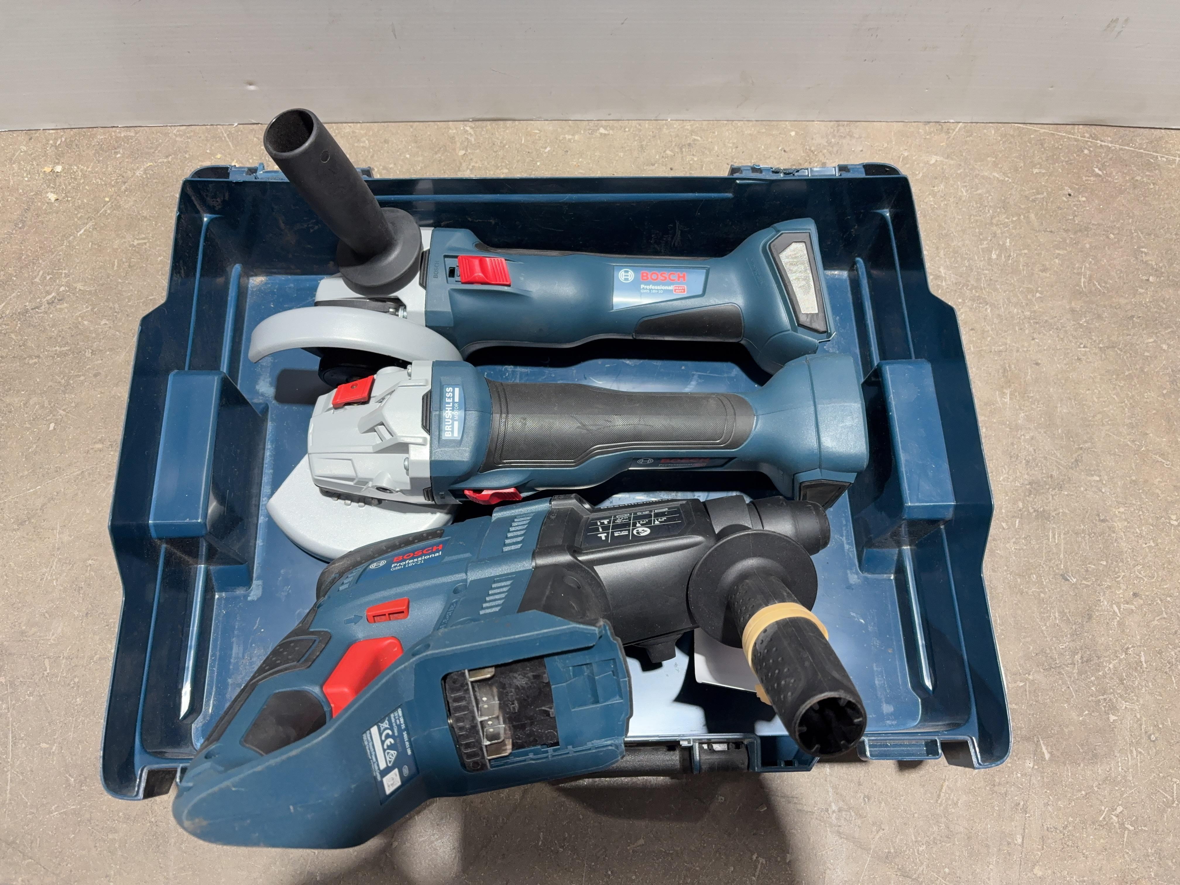 3 x Bosch cordless powertools (2 x angle grinders; 1 x hammer drill) - NO BATTERIES - photo 1
