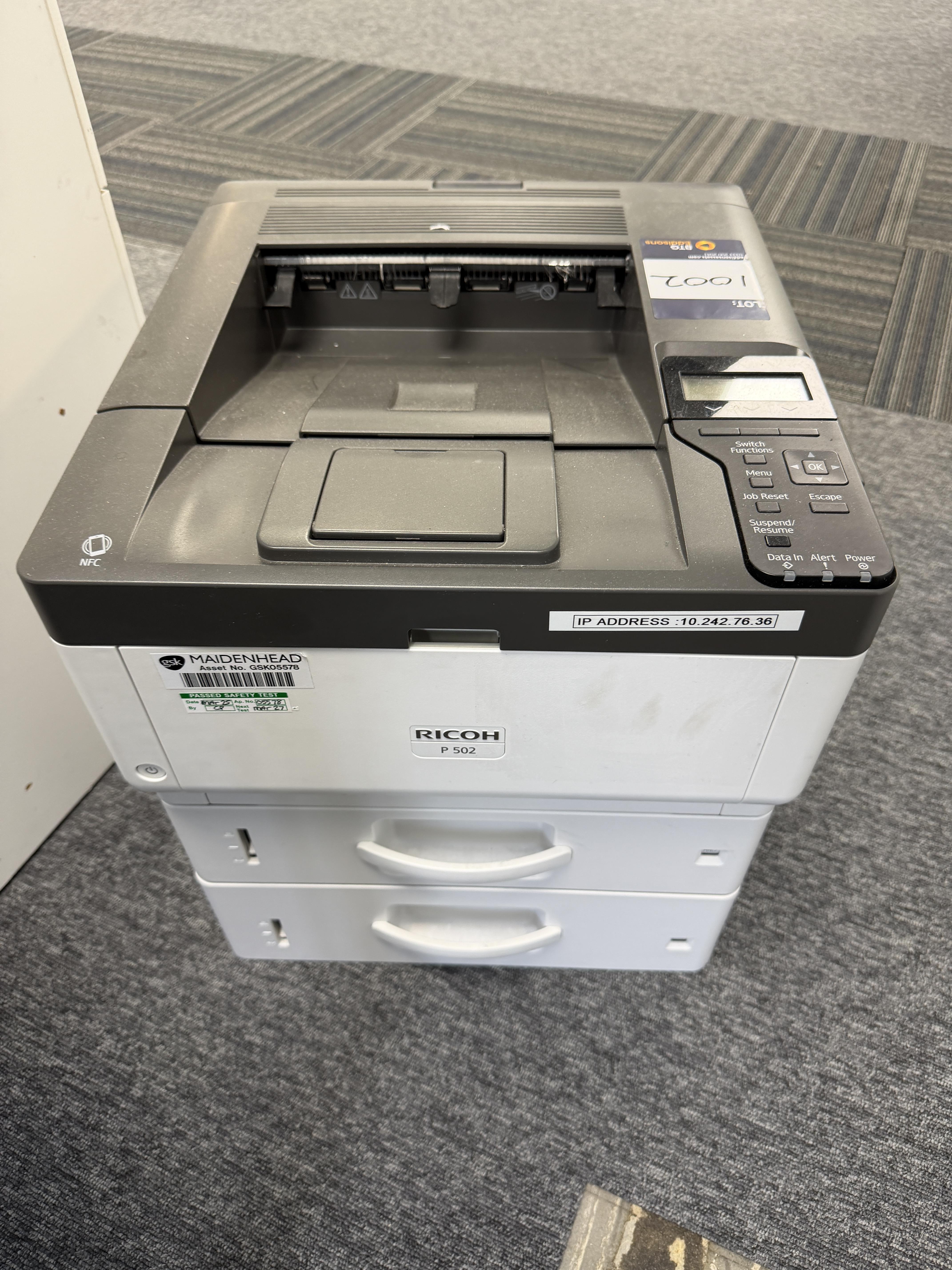 Ricoh P502 Laser Printer. Black and White 43 PPM. (Please note this lot is located in the open offic - photo 1
