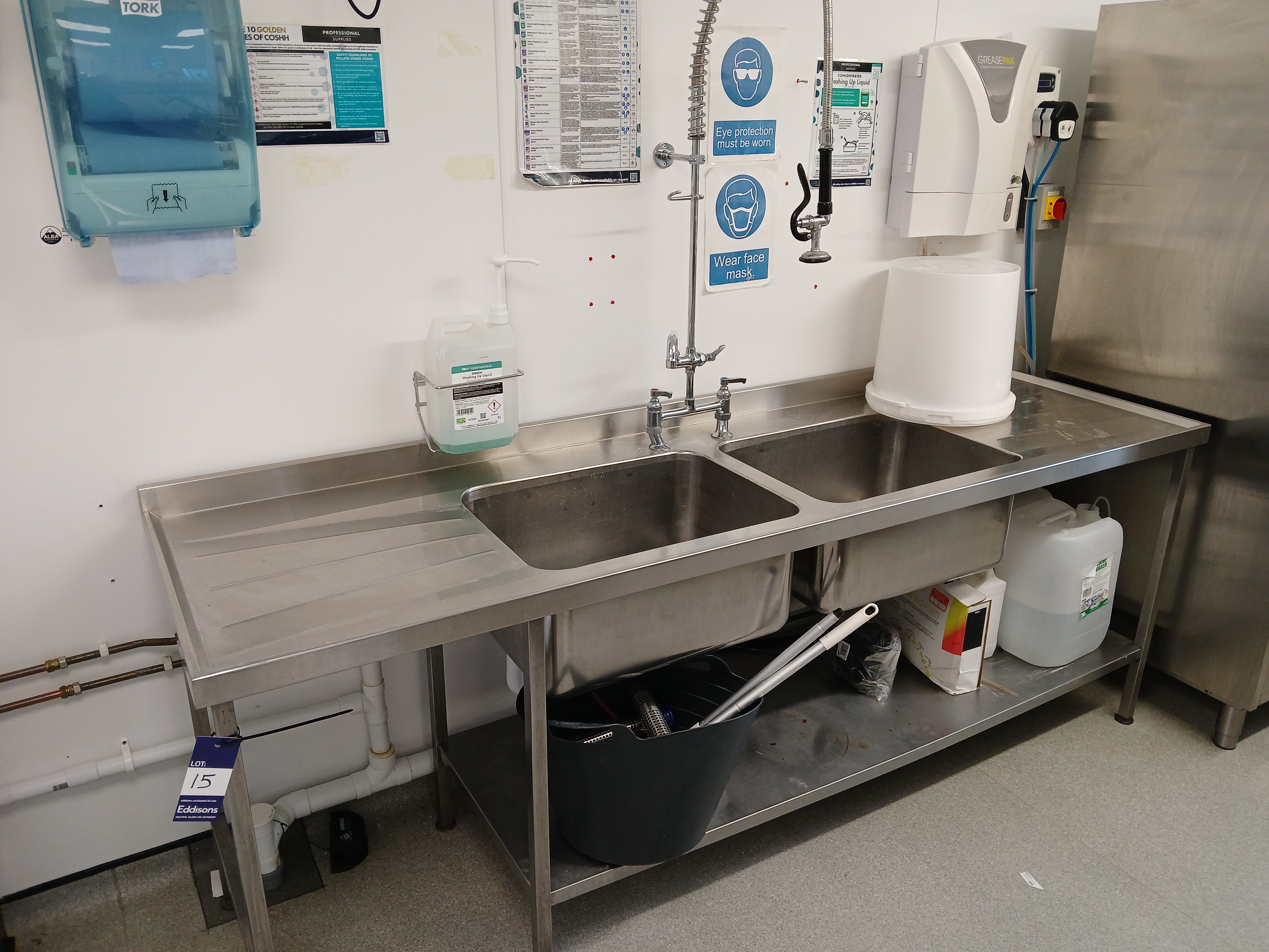 Stainless Steel Twin Bowl Sink (Approx. 2400W x 700D) (Purchasers responsibility to disconnect and r - photo 1