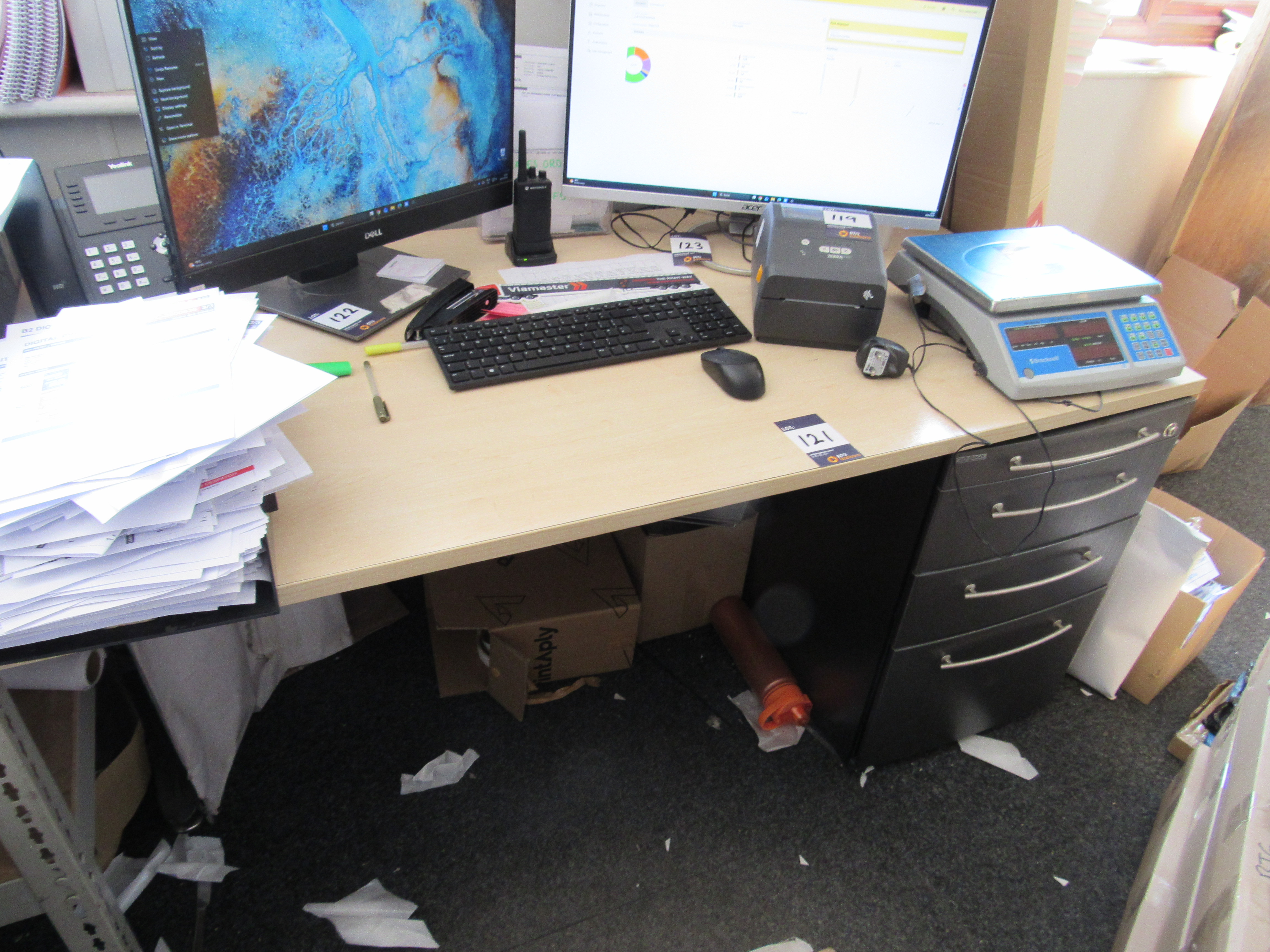 Office desk with builtin 4 drawer pedistal and opporators chair - photo 1