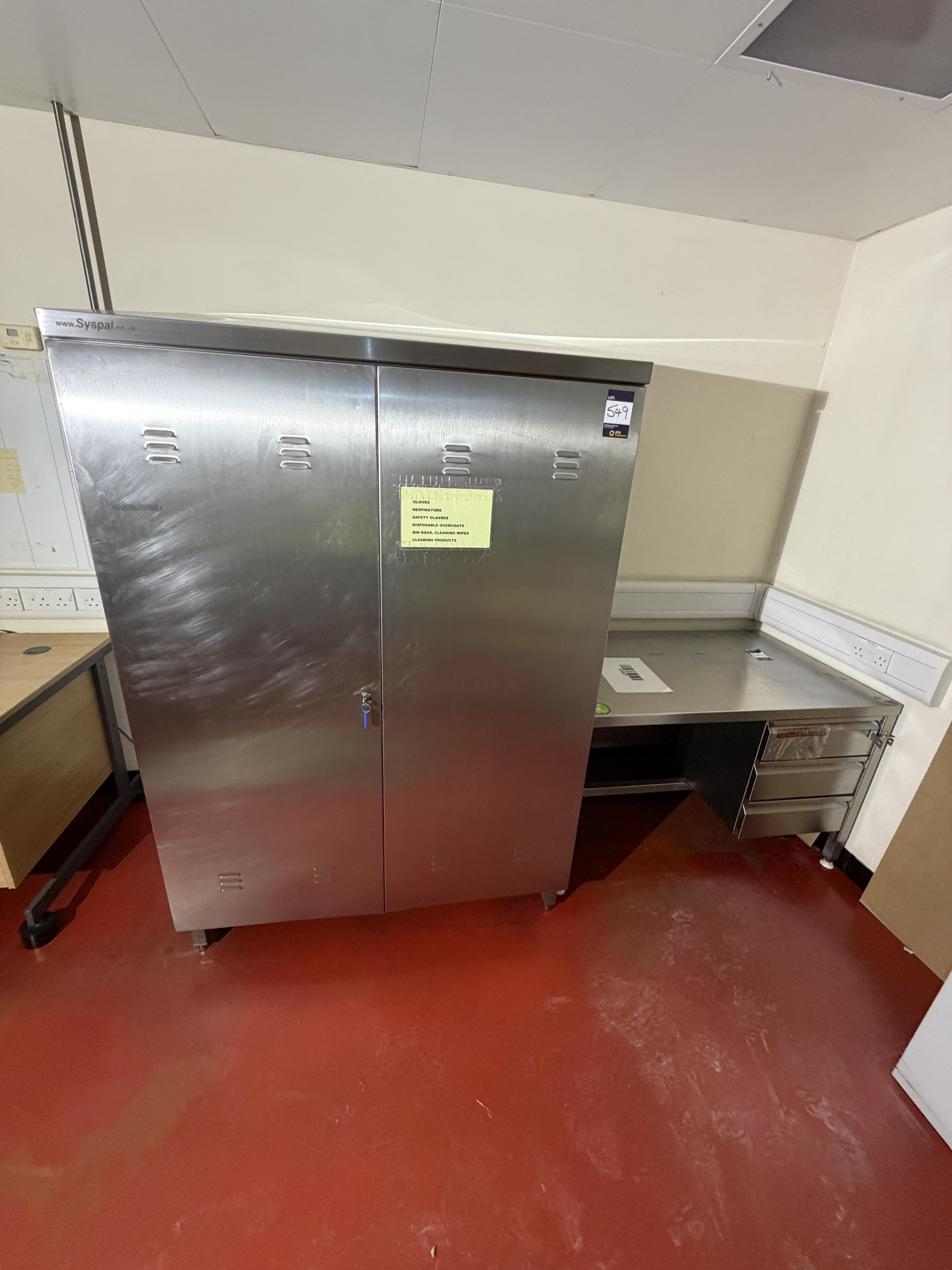Syspal SS Cabinet and SS Desk. 1 x Syspal 4 Shelf 2 door cabinet with sloping roof lockable with key - photo 1