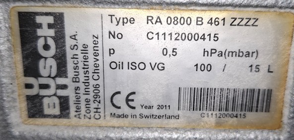 Busch Vacuum Pump. RA0800 B 461 ZZZZ. C1112000415. Air cooled. This lot is Buyer to Remove. Please n - photo 1
