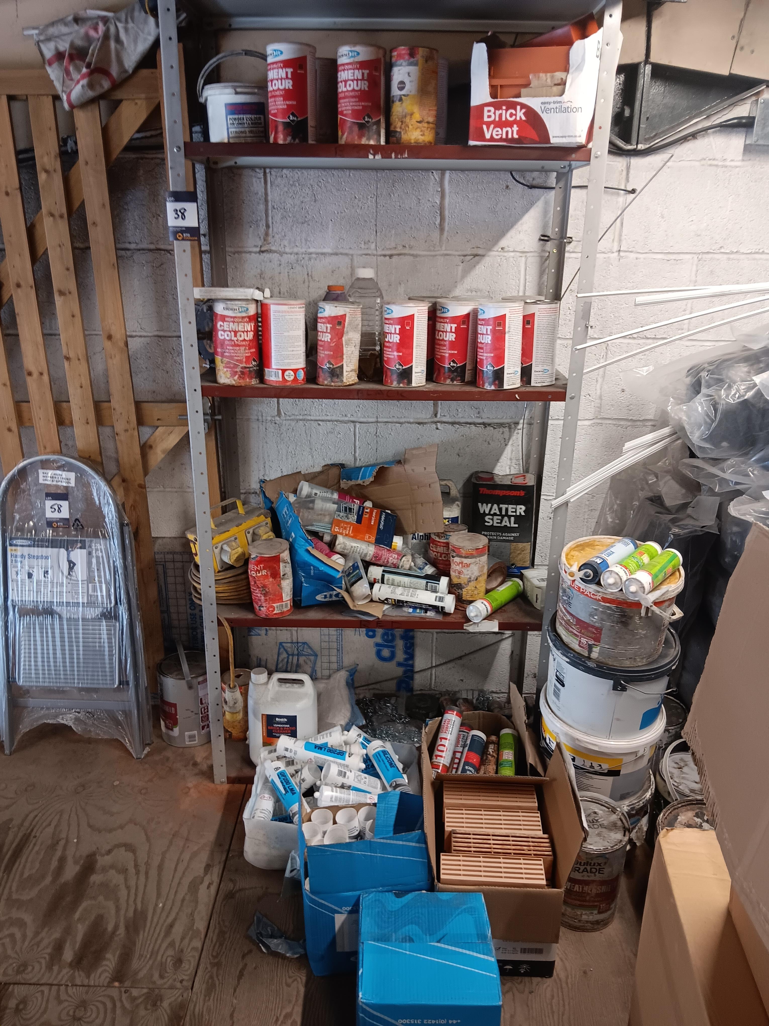 Single bay of stores racking and contents to include quantity of Bond-It cement colour (1kg – variou - photo 1