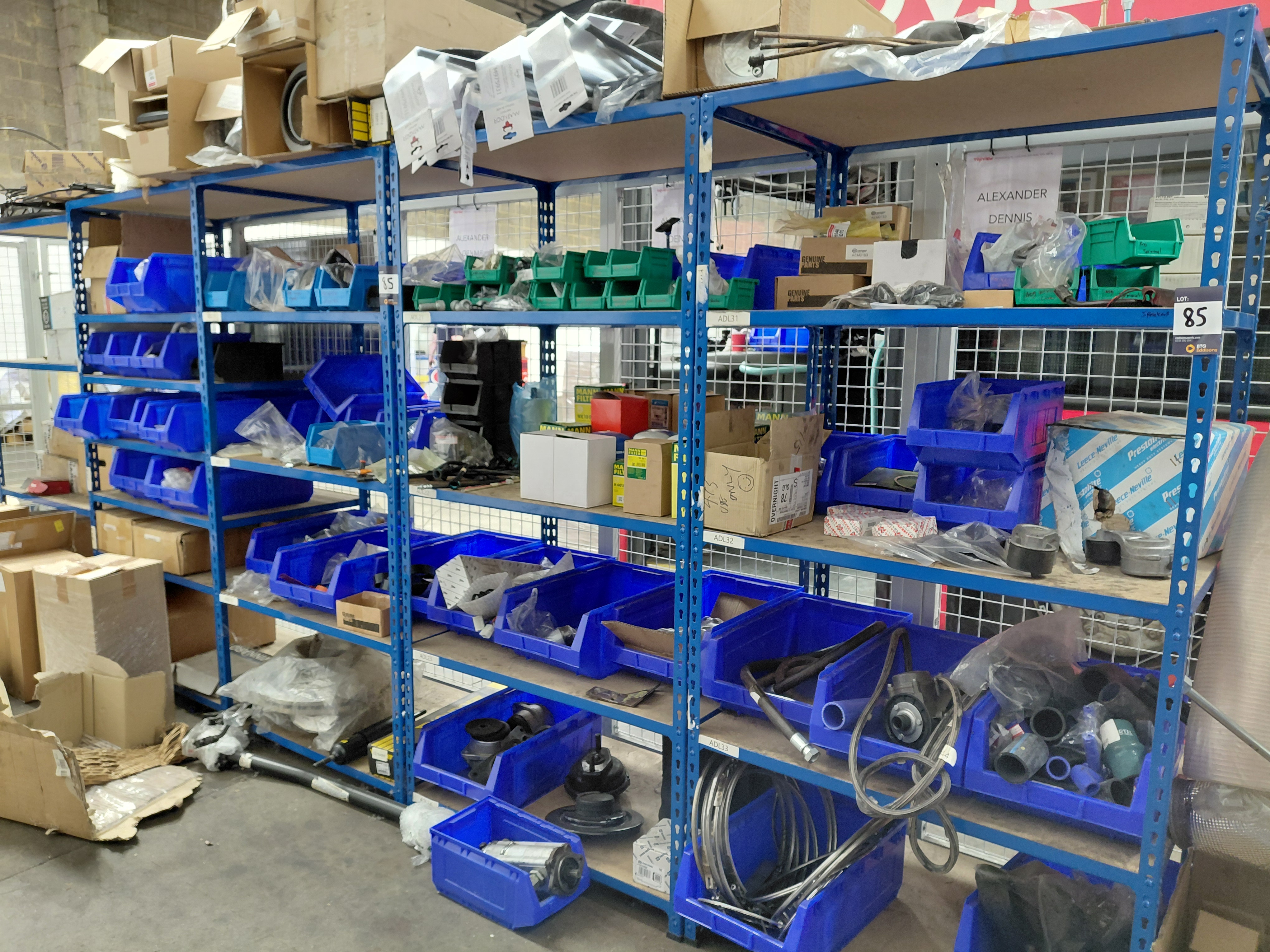 5 x Bays of Boltless Racking and Contents to Include: Alexander Dennis Spare Parts and Consumables - photo 1