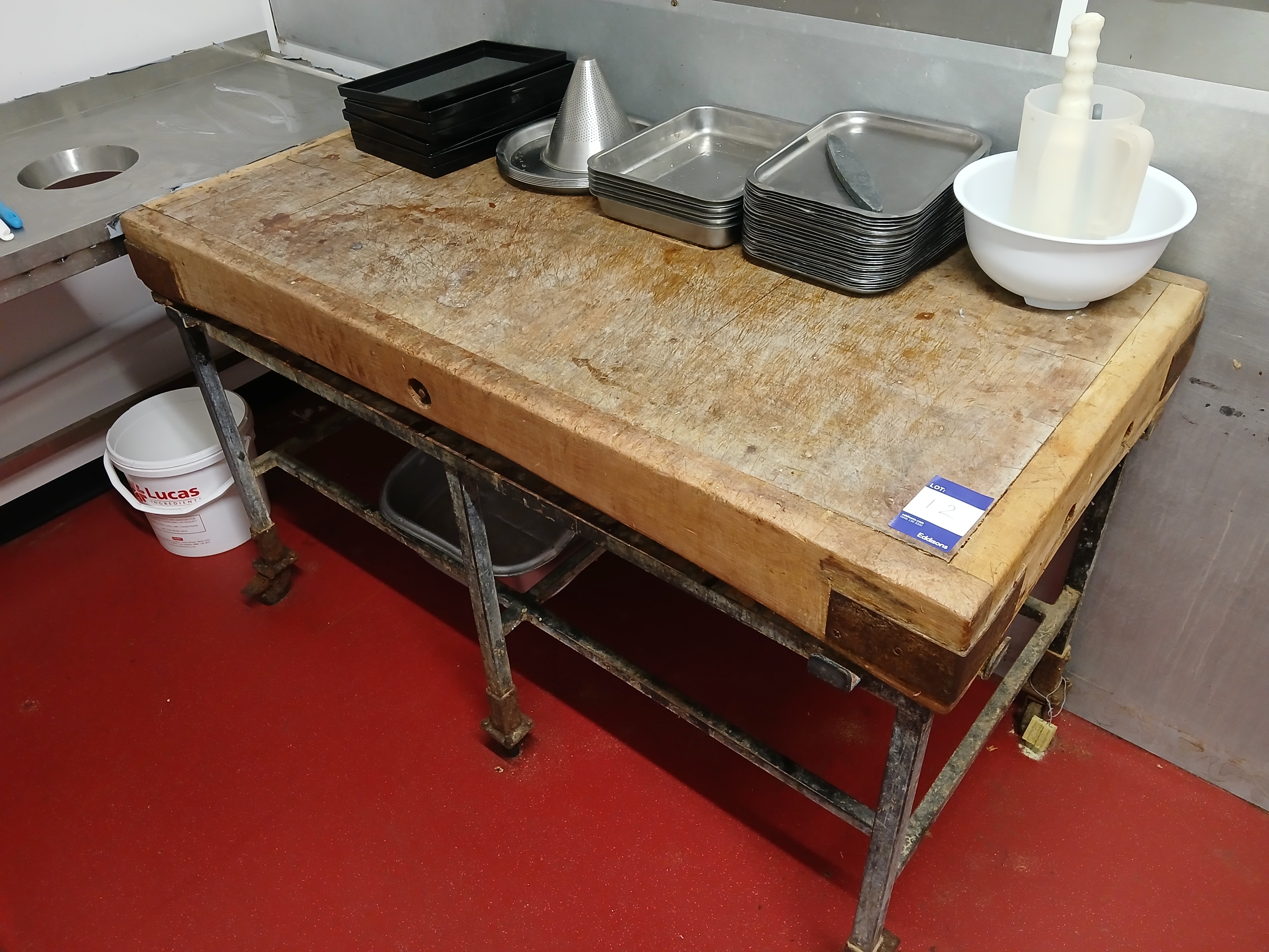 Wooden Butchers Chopping Block on Mobile Stainless Steel Stand (Approx. 1530W x 770D x 900H) (sold s - photo 1