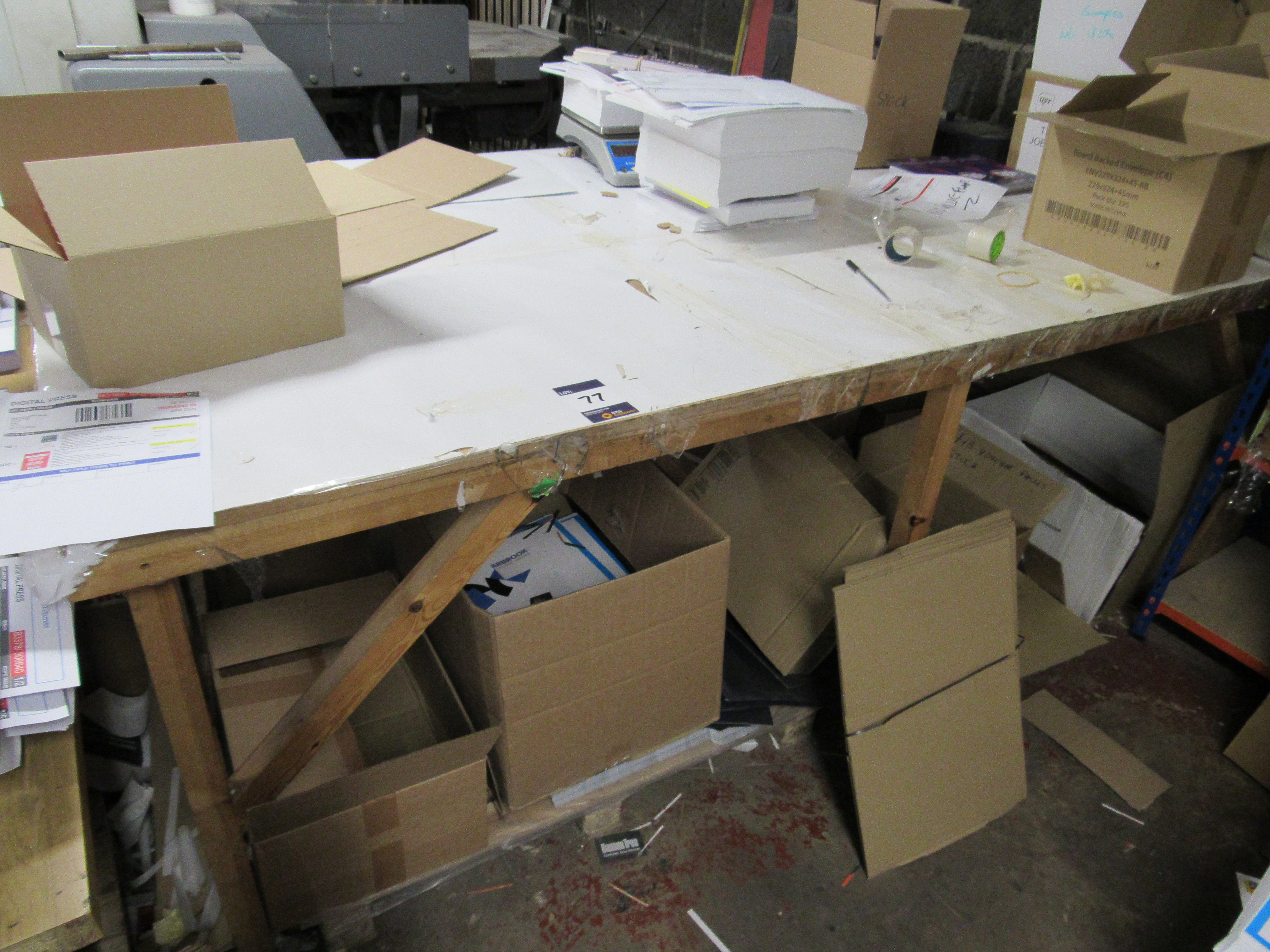Timber framed workstation and 2 3 tier shelving units - photo 1
