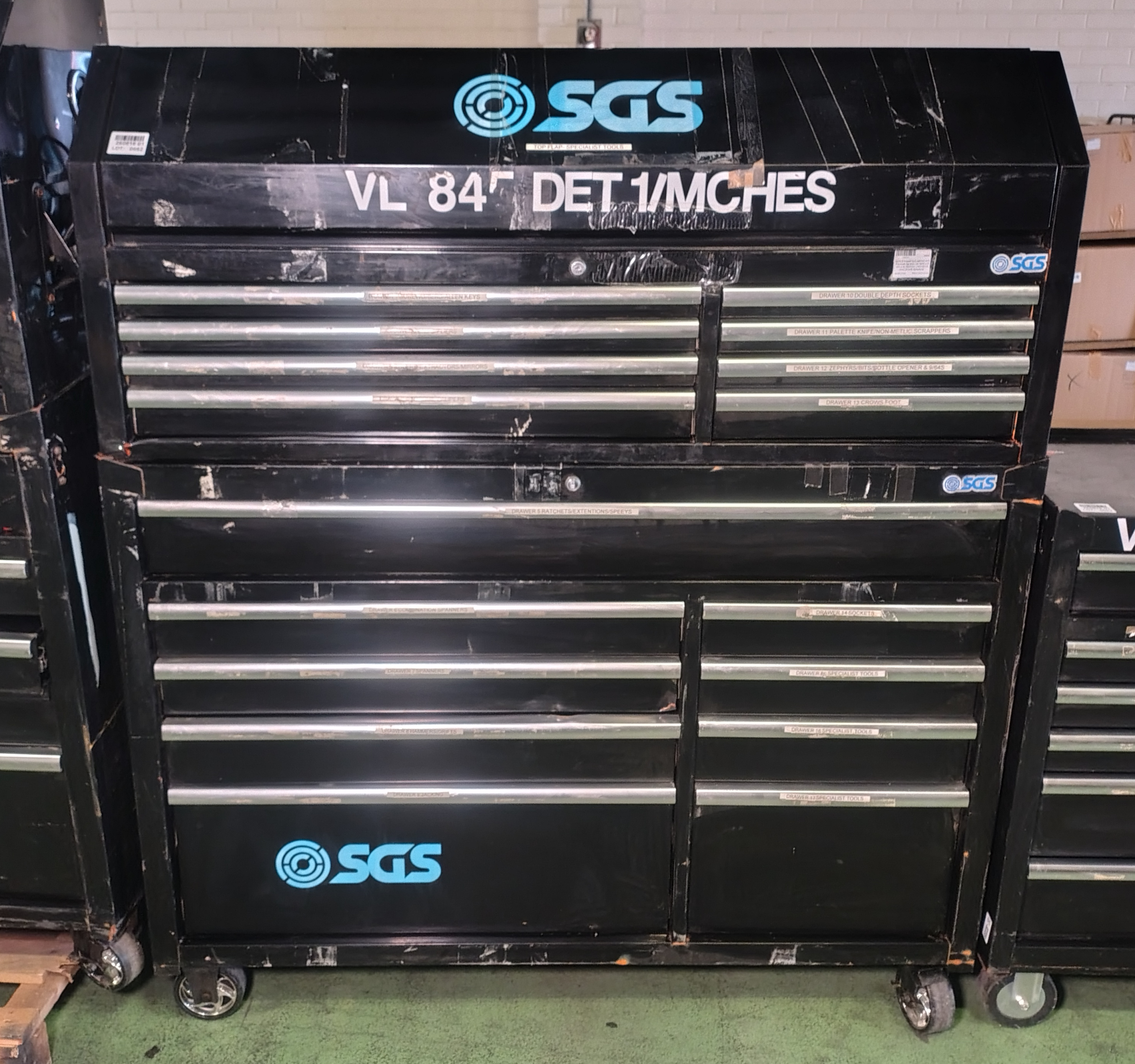 SGS 9 drawer tool cabinet with 8 drawer top box - W 1430 x D 460 x H 1640mm - NO KEYS - photo 1