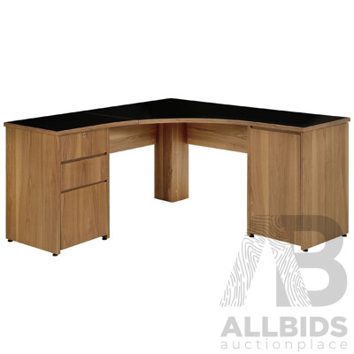 J.BURROWS Washington Corner Workstation and Two Metal Filing Cabinets