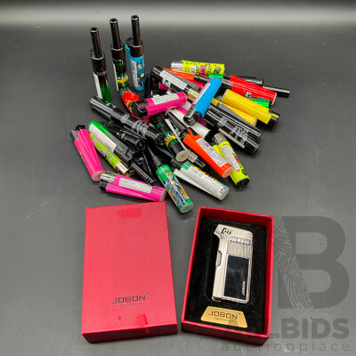 Assorted Lighters, Including JOBON Multi-tool Lighter - Lot of 35