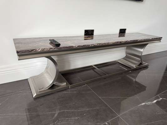 Boxed New Brushed Steel Linate Design TV Unit Entertainment Stand – 180cm - photo 1
