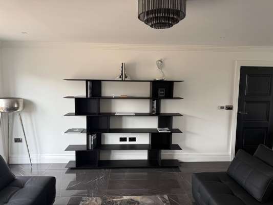 Boxed New Huge 2.2m Wide Black Designer Wooden Bookcase/Shelving Unit