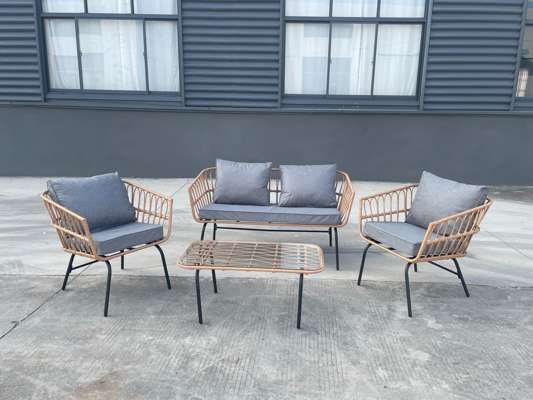 New Boxed Grey/Cane 550 Quality 4-Piece Patio Set – Sofa, Chairs, Table & Cushions - photo 1