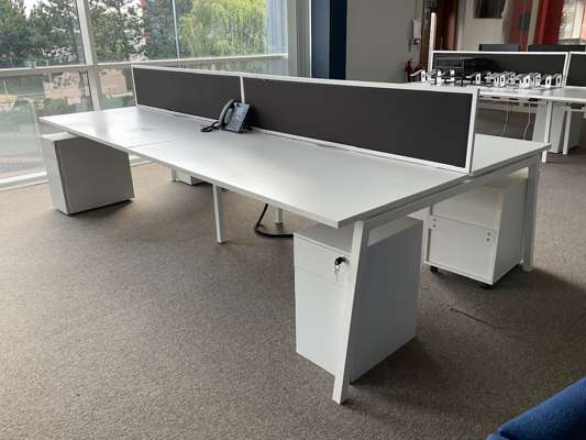 Bank of 4 Face to Face Desks with 2 x Dividers plus 4 x 3 Drawer Pedestal Drawers