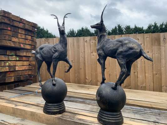 Cast Iron Pair of Deer Gate Post Finials - photo 1