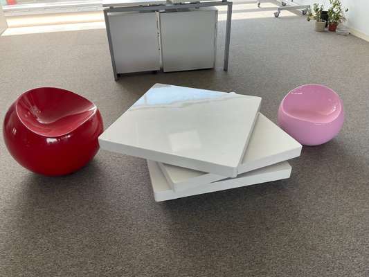 Gloss 3-Tier Rotating Coffee Table & 2 x Finn Stone Plastic Ball Chairs - photo 1