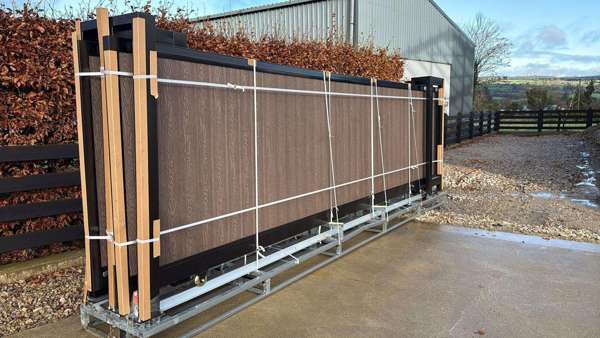 Unused 20ft Electric Sliding Gate, Electric Motor & Remotes, Composite Finish (COFFEE)