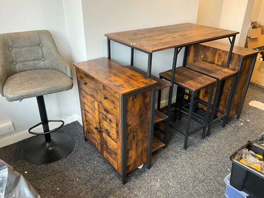 Metal Frame Table with Side Shelves, 2 Stools, 2 Two Drawer Cupboards & Swivel Chair - photo 1