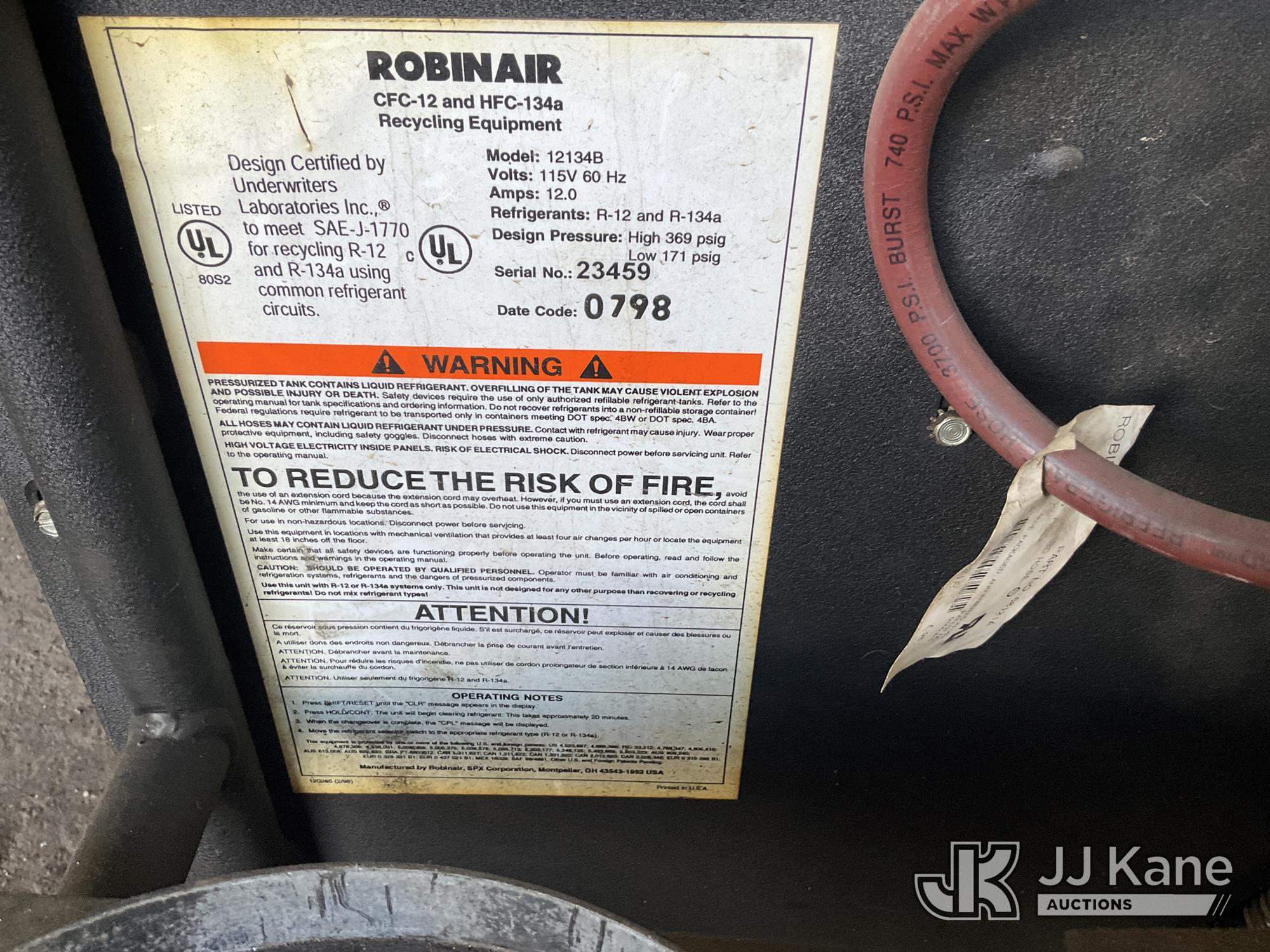 Robinair Model 12134B R-12 & 134a professional-grade multi-refrigerant auto air conditioning service station.  Dual gas recovery (1636585) - photo 5