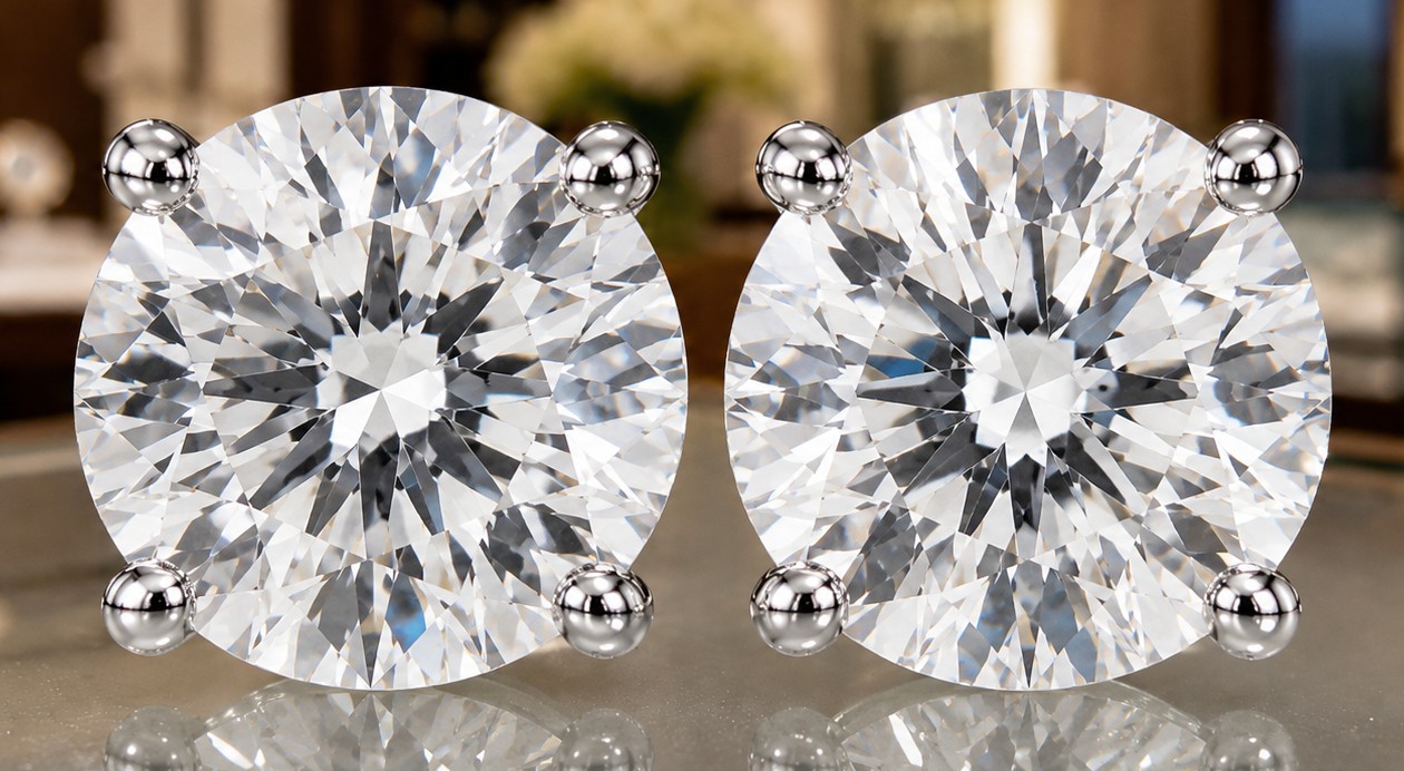 $11,500 7.46ct Lab Grown Diamond Stud Earrings G, VS2 - Round Ideal Cut - IGI & UGL CERTS - New