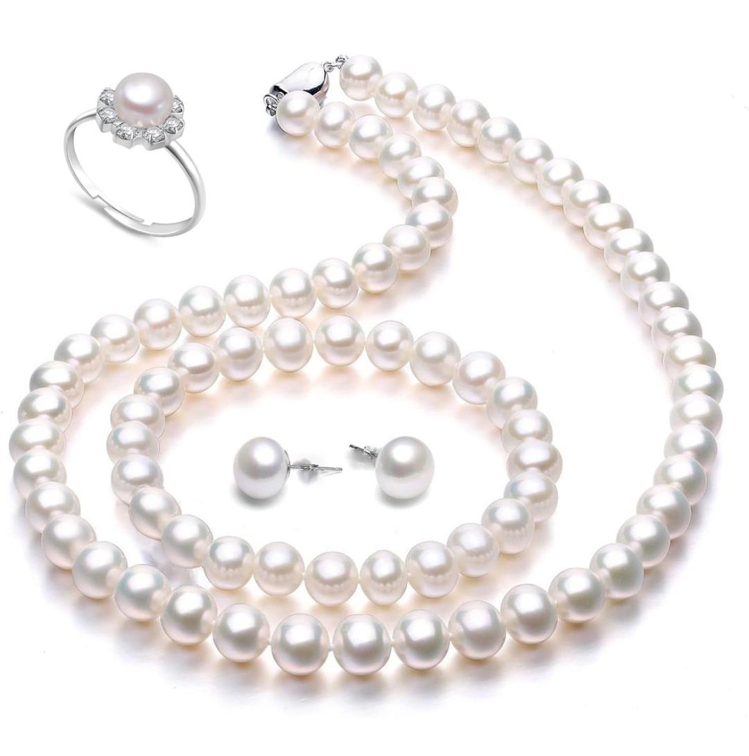 $1,750 New Freshwater Cultured White Pearl 4-Piece Set in Box - UGL CERT - photo 1