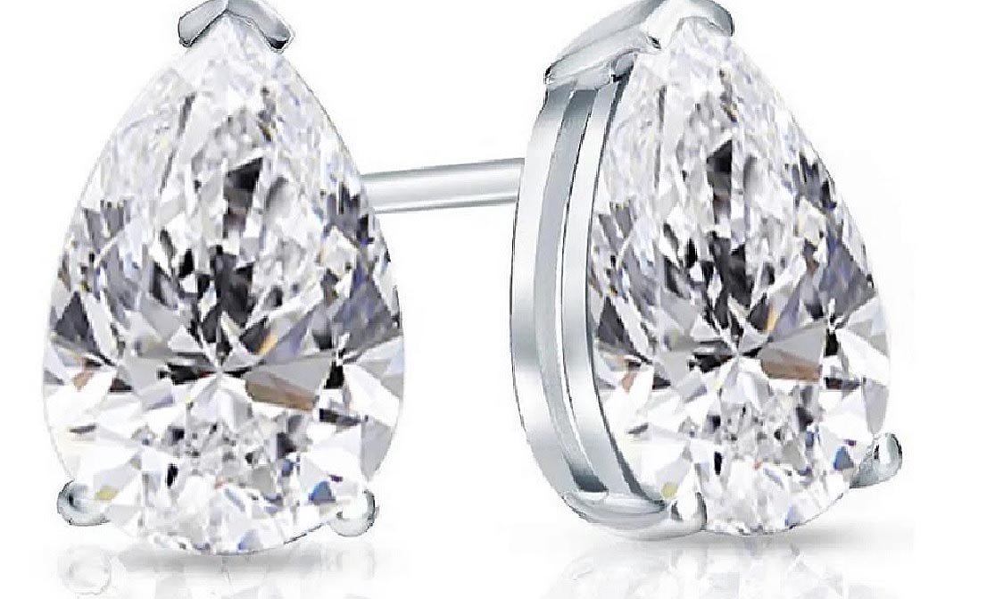 $7,895 Value! 2.02 Cts IGI Certified Lab Pear Cut Diamonds Designer 14K Gold Earrings E-F VS1 NEW - photo 1