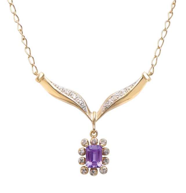 $1,985 Value! 0.93 Ctw Natural Amethyst & Diamond 18KGP Designer Necklace NEW - photo 1