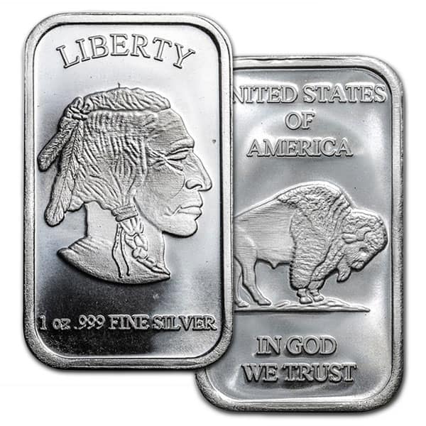 Great Investment! Silvertowne Buffalo / Indian Head Silver Bar - 1 Ounce .999 Pure IRA Approved - photo 1