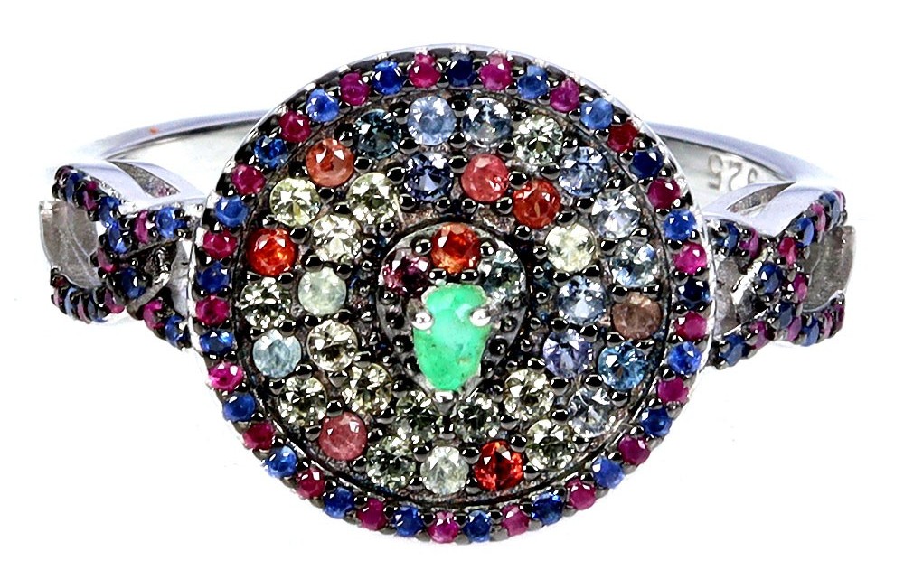 WE SHIP - $1,500 1.00ct Natural Emerald, Ruby & Sapphire Ring- UGL CERT New - photo 1