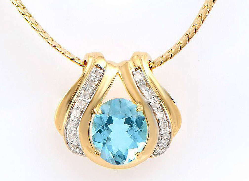 $2,295 Value! 6.12 Cts Natural Blue Topaz Diamond 18KGP Designer Necklace NEW - photo 1