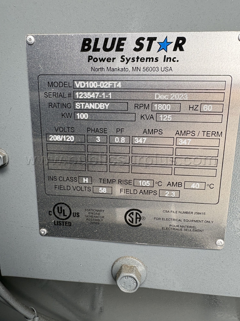 2023 Blue Star 100-KW Diesel standby Generator NEW! - photo 3