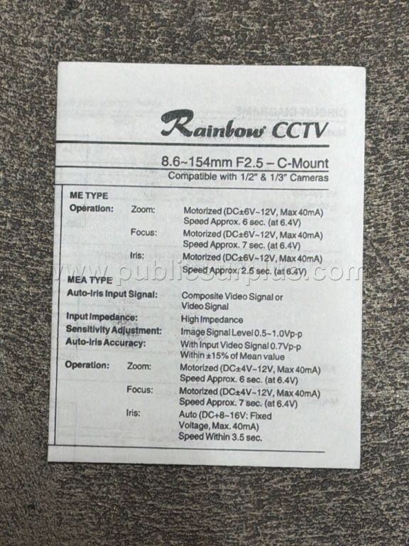 'Rainbow CCTV' Security Camera (8.6-154MM F2.5 ND) - E - photo 4