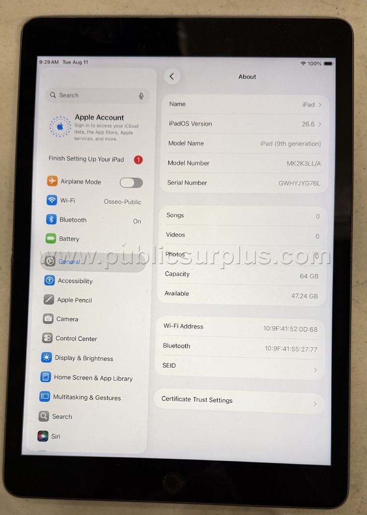 Apple iPad 9th Gen. 64GB Wi-Fi 10.2" Space Gray MK2K3LL/A A2602 - photo 2