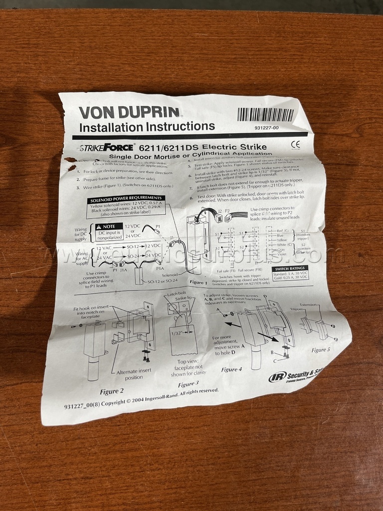 Van Duprin 6211/ 6211DS 24v Electric Door Strike - 3313 - photo 4