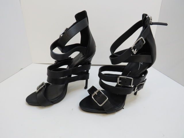 Black Leather High Heel Sandals (S)