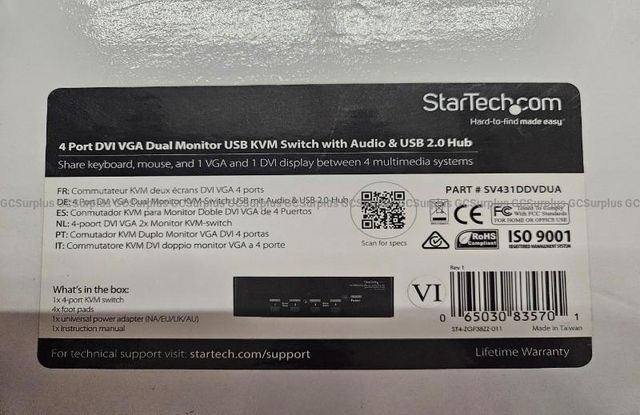 StarTech 4 Port DVI/VGA Port Dual Monitor USB KVM Switches with Audio and USB 2.0 Hub