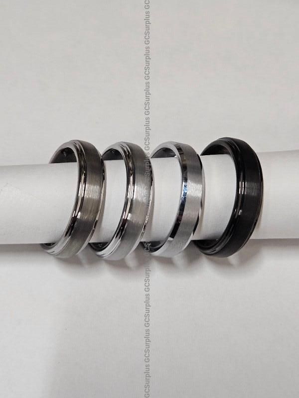 4 Brushed Inlay Rings, Sizes 11 and 11.5
