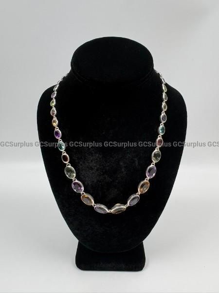 Silver Multicolored Gemstone Necklace