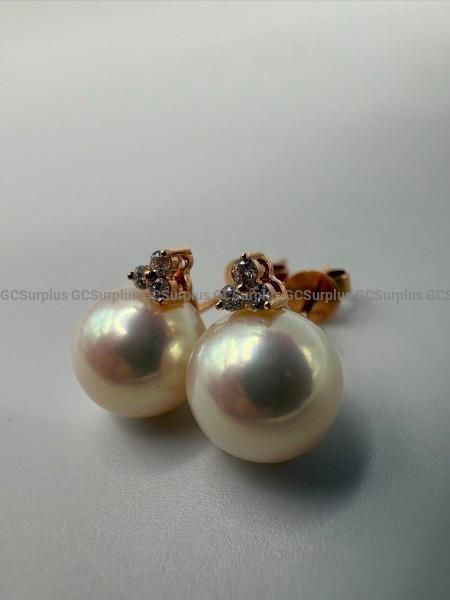 18k Rose Gold Cultured Pearl and Diamond Earrings