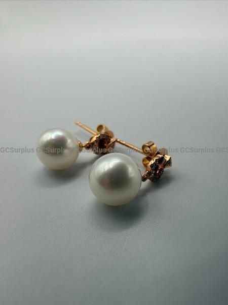 18k Rose Gold Cultured Pearl and Diamond Earrings