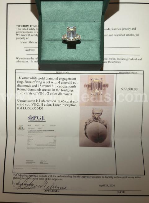 New 18K white gold 10.21 carat engagement ring