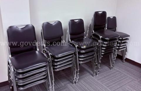 Lot of 12 Folding Tables (18"x72") and 30 black stacking chairs