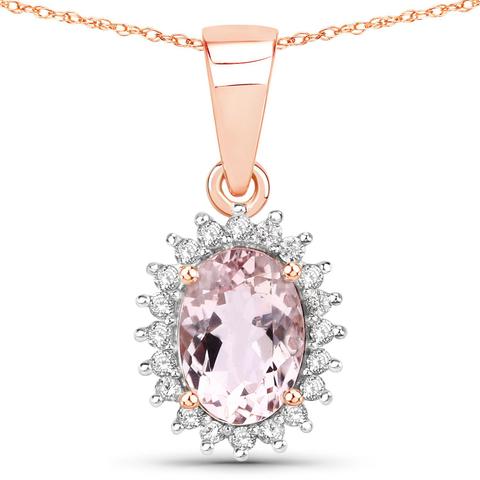 14K Rose Gold Ladies Designer Natural Morganite & Natural Diamond Pendant Appraised at $1650.00