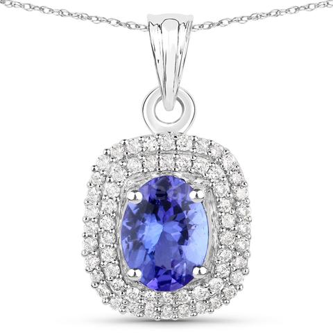 14K White Gold Ladies Designer Natural Tanzanite & Natural Diamond Pendant Appraised at $3890.00