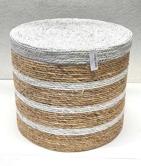Brand New - 19" Round Storage Ottoman W/Lid, Handwoven Water Hyacinth Footstool - Shipping Available