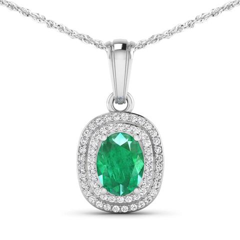 14K White Gold Ladies Designer Natural Emerald & Natural Diamond Pendant Appraised at $4210.00