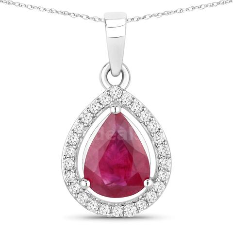 14K White Gold Ladies Designer Natural Ruby & Natural Diamond Pendant Appraised at $4320.00