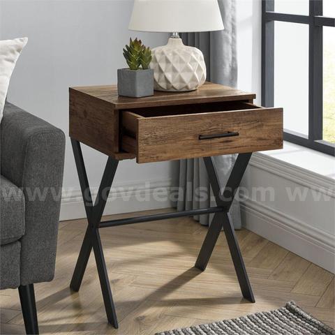 Brand New - Brin 18" X Leg 1 Drawer Metal and Wood Side Table - Reclaimed Barnwood - Shipping Available