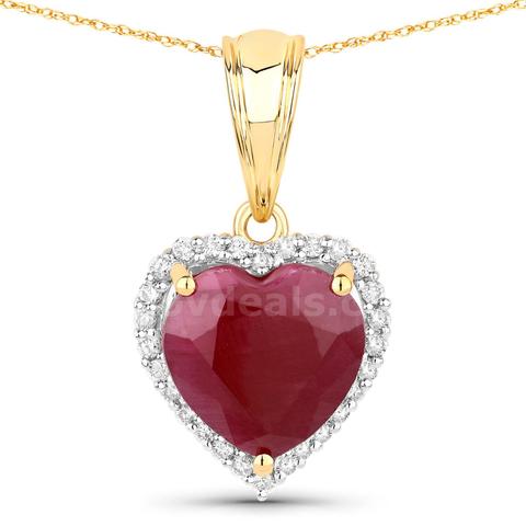 14K Yellow Gold Ladies Designer Natural Ruby & Natural Diamond Pendant Appraised at $3750.00