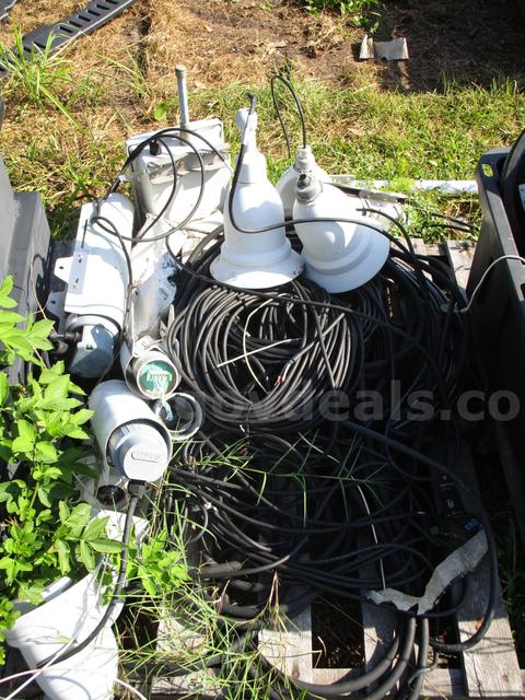 (6) USED BELL SHAPED CAMERAS; (4) USED CYLINDER SHAPED CAMERAS, AND A PILE OF WIRE
