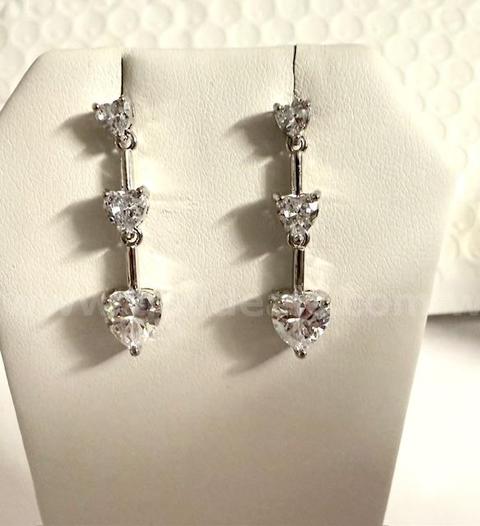 Beautiful, Rhodium (Silver), Triple Heart CZ Solitaire Earrings